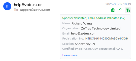 ZTmail email header identity badge display